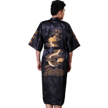 Black Chinese Men's Satin Robe Gown Embroidery Kimono Yukata Bathrobe Nightwear Dragon Sleepwear  S M L XL XXL XXXL 2024 - buy cheap