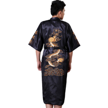 Bata de satén china negra para hombre, Kimono bordado, Yukata, albornoz, ropa de dormir de dragón, tallas grandes S, M, L, XL, XXL, XXXL 2024 - compra barato