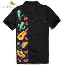 Sishion camisa masculina de manga curta, camisa preta vintage com estampa de verão st110 para homens, camisa plus size 2024 - compre barato