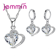 Unique Charm Design Heart to Heart Pendant Necklace Earrings Female 925 Sterling Silver Jewelry Sets For Xmas Festival 2024 - buy cheap