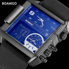BOAMIGO brand men sports watches 3 time zone big man fashion military LED watch leather quartz wristwatches relogio masculino 2024 - buy cheap