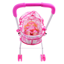 Cochecito de muñecas de color rosa para niñas, carrito de juguete, silla de paseo 2024 - compra barato