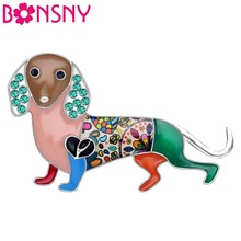 Bonsny Enamel Alloy Rhinestone Dachshund Dog Brooches Fashion Cute Animal Jewelry Pin For Women Girls Gift Clothes Decorations 2024 - buy cheap