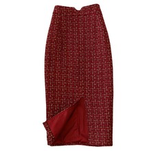 New arrival High quality tweed woolen skirt women High waist office lady split pencil skirt 2024 - buy cheap