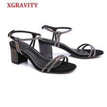 Xgravity 2019 bombas de salto alto grosso colorido strass design feminino sexy senhora festa à noite senhoras cinta vestido sandálias s a086 2024 - compre barato