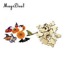 50pcs MDF Wooden Tags Halloween Decoration Craft Blank Pumpkin Bat Ghost Wine Party + 50pcs Scrapbook Wood Halloween Buttons 2024 - buy cheap