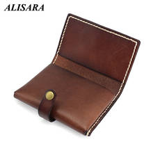 Alisara Business Card Case Cover Genuine Leather Vintage Men Credit Card Holder Retro Cowhide Women Mini Money Bag ID/Bus Purses 2024 - buy cheap