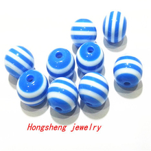 (choose size) 12mm/16mm blue color  chunky  Resin Stripe Beads For Chunky Necklace Fashion jewelry, Free shipping! 2024 - buy cheap