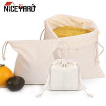 Fruit Vegetables Storage Bag Home Kitchen Drawstring Shopping Bag Eco-friendly Reusable Pure Cotton Produce Bags 3 Sizes 2024 - buy cheap