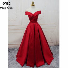 Elegant 2018 Off Shoulder Evening Dresses Long Satin Short Sleeve Floor Length Lace Up Back Formal Evening Party Dress for Women 2024 - buy cheap