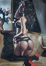100%-pintura al óleo hecha a mano, pintura erótica de mano desnuda, Rosa Lésbica, envío gratis 2024 - compra barato