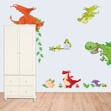 Jungle Wild dinosaur Lion Monkey Giraffe Cartoon Wall Stickers For Kids Room Animal Funny Children Vinyl Stickers 2024 - buy cheap