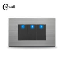 COSWALL Pass Through 3 Gang 2 Way Light Switch Switched With LED Indicator On / Off Wall Switch Stainless Steel Panel 118* 72mm 2024 - buy cheap