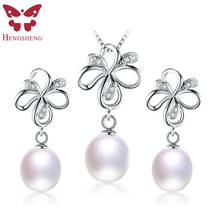 Hengsheng Beautiful Flower Pearl Jewelry Set Women,With 8-10mm High Luster Pearl,White/Pink/Purple/Black Drop Pendant&earrings 2024 - buy cheap