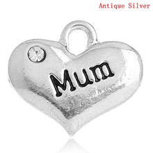 DoreenBeads Charm Pendants Heart Silver color "Mum" Message Carved Clear Rhinestone 16x14mm,20PCs (B32655) 2024 - buy cheap