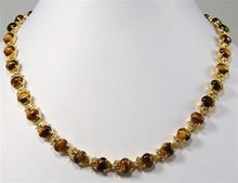 2 styles! fine 6*8mm natural tiger eye stone bead 18KGP link necklace 17 inch 2024 - buy cheap