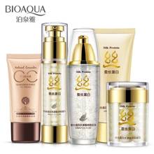 BIOAQUA silk protein Moisturizing Facial Care Suit 5pcs set Essence Cream+Essence Liquid+Toner+Cleanser+ CC Cream Whitening 2024 - buy cheap