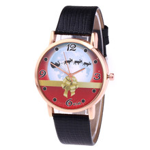 Moda feminina natal padrão quartzo analógico relógios pulseira de couro relógio de pulso bayan kol saati metal orologio donna elegante 2024 - compre barato