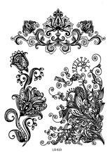 LS633 21*15cm Big Tattoo Sticker Hanna Female Black Lace Bride Temporary Flash Tattoo Stickers Body Art Flowers Plant Tatoo 2024 - buy cheap