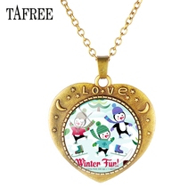 TAFREE Figure Skating Picture Vintage Heart-Shaped Necklace Skating Sport Glass Cabochon Souvenir For Women Gift Jewelry ST56 2024 - buy cheap