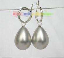 FREE SHIPPING HOT sell new Style >>>>AAA Dangle 15*20mm drip Gray sea shell pearls earring 925 silver Loop j8506 2024 - buy cheap