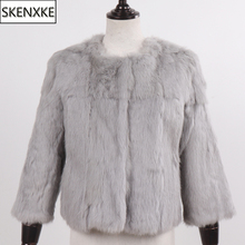 Новое поступление Короткие стильные женские пальто из 100% натурального кроличьего меха зимние теплые куртки из кроличьего меха женские облегающие пальто из натурального кроличьего меха 2024 - купить недорого