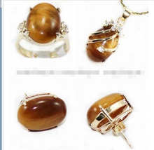 FREE shipping>>>>>>Tiger's Eye Natural stone pendant Necklack ring earrings set, Crystal Healing 2024 - buy cheap