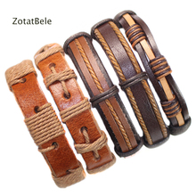 Handmade Wholesale 5Pcs/Set Brown Leather Bracelets Women Leather Bangle Male Wristband Wrap Men Jewelry F34 2024 - buy cheap