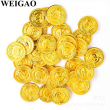 WEIGAO 50Pcs Pirate Treasure Plastic Coin Props Gold Skull Coin For Halloween Party Cosplay Props Kids Party Toys Treasure Coins 2024 - buy cheap