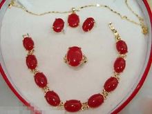 Conjunto de pingente brinco pulseira-joia nobilidade feminina vermelha natural 2024 - compre barato