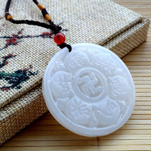 XinJiang-collar con colgante de seis palabras para hombre y mujer, amuleto de la suerte de piedra de Jade blanco, Mantra, envío directo 2024 - compra barato
