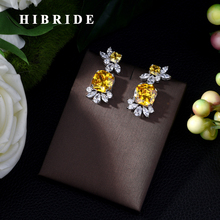 HIBRIDE Trendy Charm Shiny AAA Cubic Zirconia Stud Earrings for Women Clear Yellow Statement Crystal 2019 Women Earrings  E-418 2024 - buy cheap