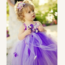 Little Girls Purple Flowers Long Tutu Dress Kids Crochet Tulle Straps Dress Ball Gown with Headband Children Wedding Party Tutus 2024 - buy cheap