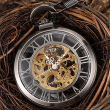 Винтажные часы в стиле стимпанк с большими римскими цифрами, Механические карманные часы, ожерелье, мужские прозрачные наручные Ретро часы с цепочкой, унисекс 2024 - купить недорого