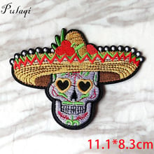 Pulaqi Straw Hat Skull Patch DIY Embroidery Iron On Punk Patches Rock Stripe Patch For Vikings Clothes Sticker T-shirt Applique 2024 - buy cheap