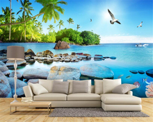 Beibehang alta qualidade papel de parede praia coqueiro céu azul nuvens brancas 3d seascape ilha tv fundo da parede 3d 2024 - compre barato