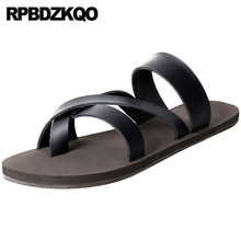 Runway Summer Designer Shoes Men High Quality Leather Sandals Slip On Gladiator Black Roman Soft Toe Loop Luxury Slippers Slides 2024 - buy cheap