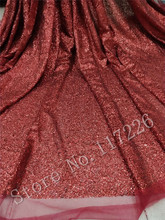 Dark red top sale glitter mesh material for evening dress 5 yards special JRB-92705 glued glitter lace fabric 2024 - buy cheap