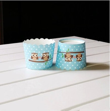 Frete grátis caso de cupcake de coruja azul, muffin em papel copos pequenos bolo forros de lata, mini bolos barato caixas suprimentos de suporte 2024 - compre barato