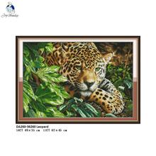 Pintura de leopardo animal bordado diy, impressão de mão em tela dmc 14ct e 11ct conjuntos de bordado ponto cruz chinês 2024 - compre barato