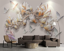 Beibehang-papel tapiz de pared con diseño de mariposa y magnolia para sala de estar, mural de fondo estéreo 3D para pared, diseño elegante y a la moda 2024 - compra barato