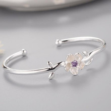 Pulseira de prata esterlina 925, joia criativa de cristal para mulheres flores de cereja artesanal sb59 2024 - compre barato
