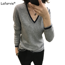 Lafarvie New Autumn Winter V-Neck Cashmere Sweater Women All-Match Knitted Pullovers And Sweters Full Sleeve Striped Pull Femme 2024 - buy cheap