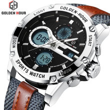 Goldenhour relógio digital quartzo esportivo para homens, moderna, negócios, marca de luxo, couro, cronógrafo 2024 - compre barato