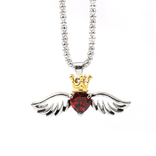Mens Pendant Necklace Charms King Crown Angel Wings Flying Heart Red crystal Necklaces For Women Heavy Long Chain Jewelry 2024 - buy cheap