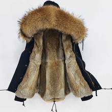 Women Parka 2021 Green Short Rabbit Fur Coat With Real Raccoon Fur Collar Hooded Winter Jacket Thick Warm 2024 - buy cheap