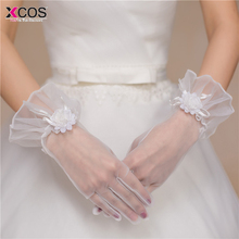 bridal Wedding Gloves Ivory White Color Short Design Flower Tulle Transparent Gloves for Bride noiva wedding accessories 2024 - buy cheap