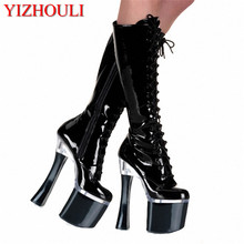 2018 New Arrive Great Quality Thick Heel Lace up Platform High Heel Round Toe Fashion Knee High Boots Multi-color optional 2024 - buy cheap