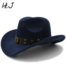 women Men Wool Hollow Western Cowboy Hat Roll-up Brim Gentleman Jazz cappello uomo Sombrero Hombre Cap Size 56-58CM 2024 - buy cheap