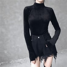Женская футболка, черная, с длинным рукавом, с бархатной вышивкой, для вечеринок, 2018 2024 - купить недорого